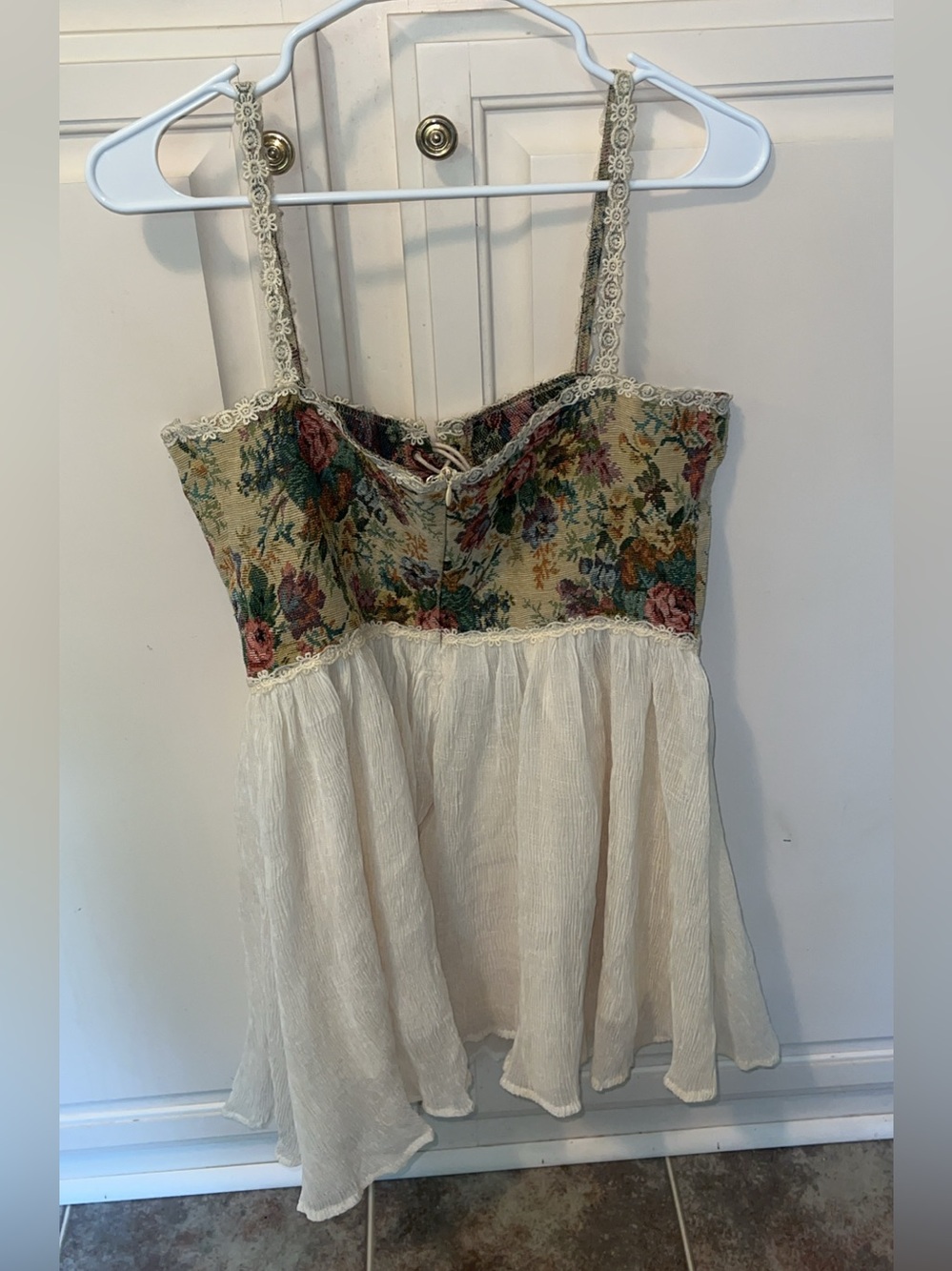 Cider Floral Tapestry Corset Lace Up Babydoll Top / Mini Dress Cottagecore Size - Picture 5 of 5